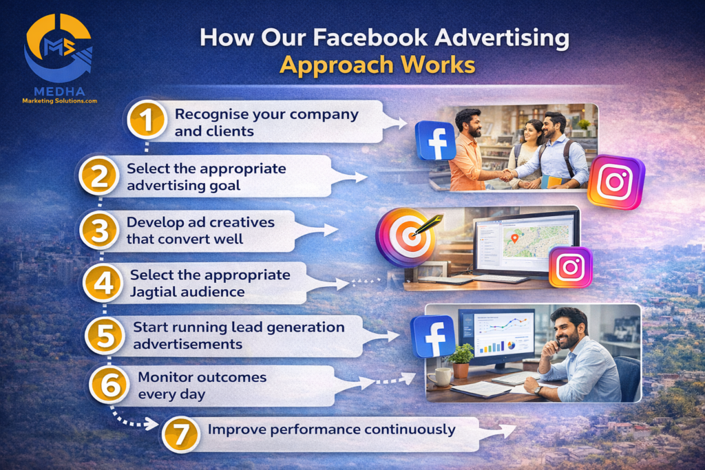 “Facebook & Instagram Ads Agency in Jagtial showing step-by-step lead generation process”